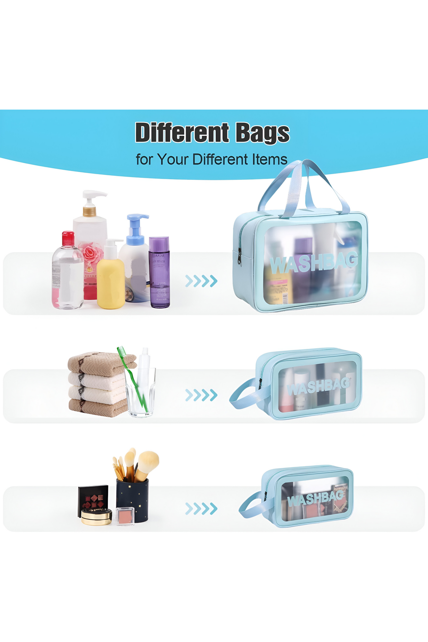 Travel Clear Cosmetic Bag 3 Pcs Wash Bag Set