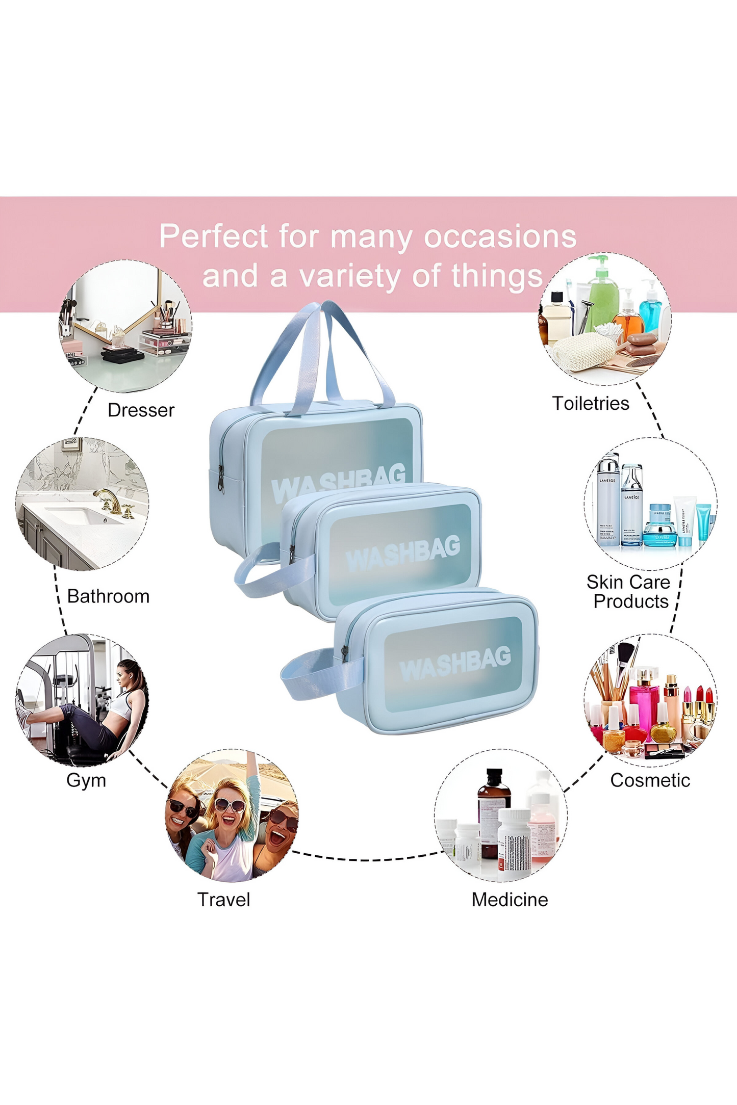 Travel Clear Cosmetic Bag 3 Pcs Wash Bag Set