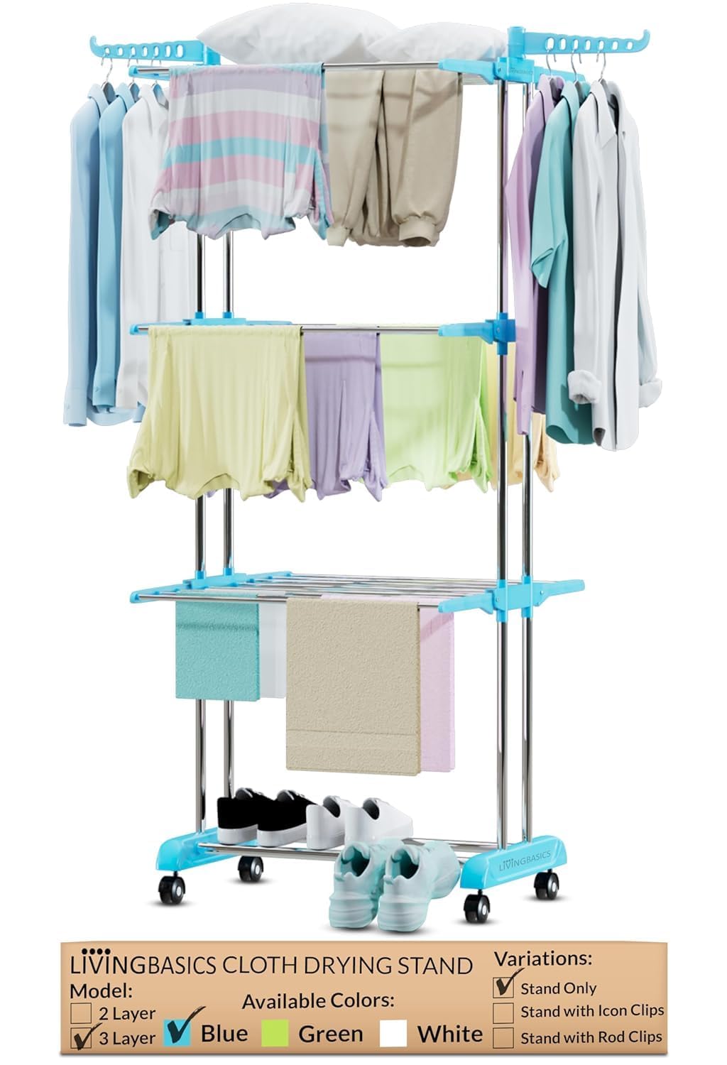 Premium Heavy Duty Stainless Steel Foldable Cloth Drying Stand