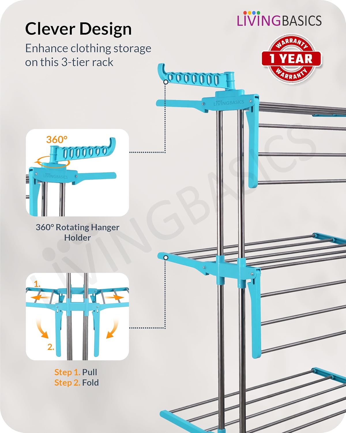 Premium Heavy Duty Stainless Steel Foldable Cloth Drying Stand