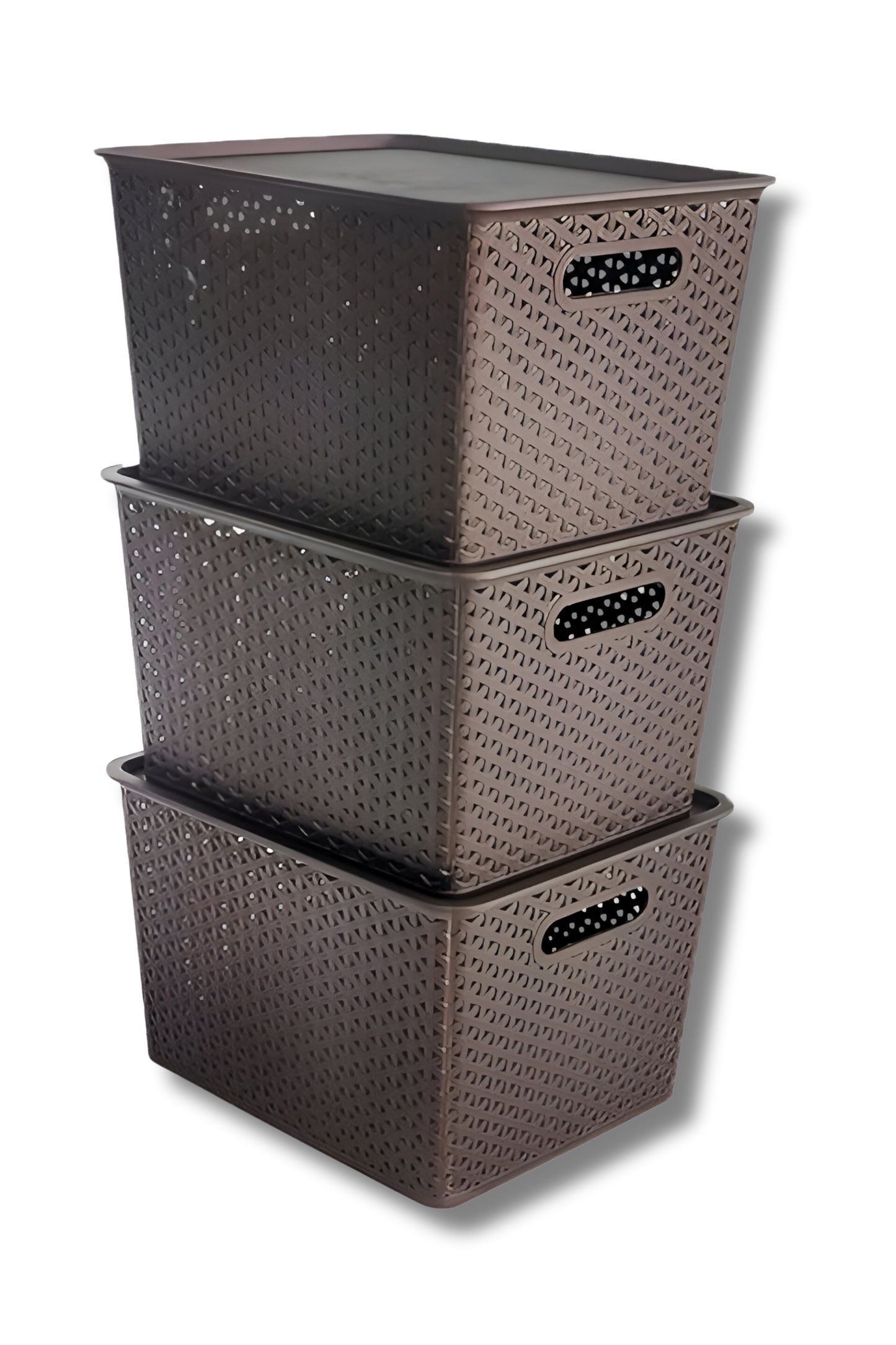 Set Of 3 Plastic Storage Organizers/baskets With Lid